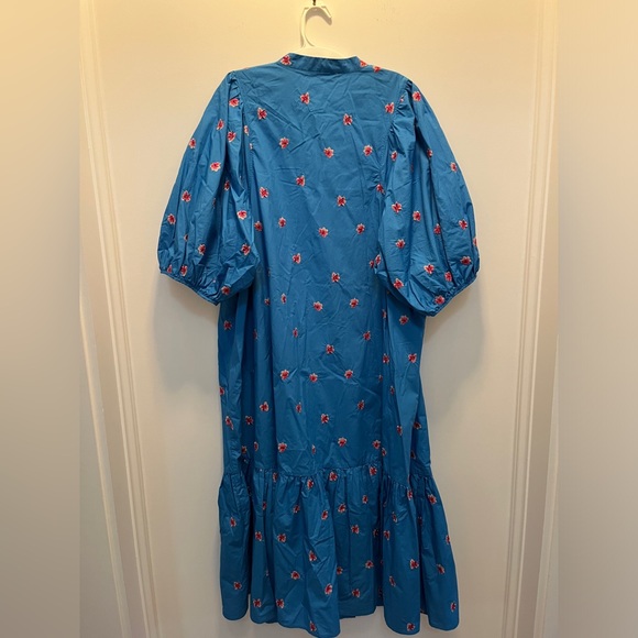 Zara Blue Flora Embroidered Ruffled Puff Sleeve Maxi Dress - Picture 5 of 12